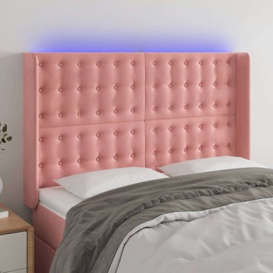 LED uzglavlje, 147 x 16 x 118/128 cm, baršun, ružičasta