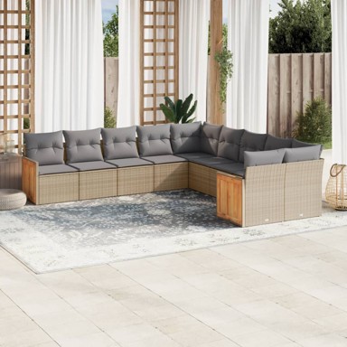 10-dijelni set vrtnih sofa s jastucima bež od poliratana