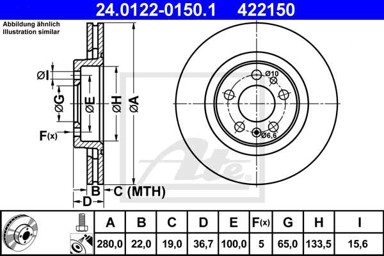 ATE Disk ploča VW 24.0122-0150.1 PREDNJA, a-3 1.8,1.9tdi 96 , d280/22