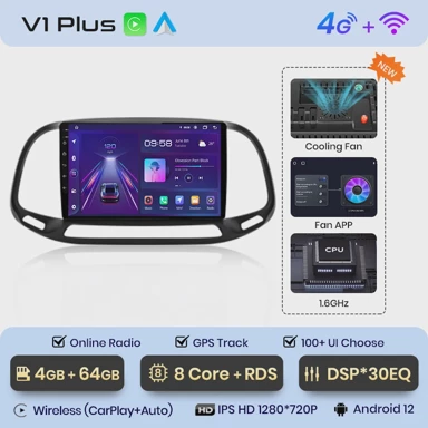 Multimedia pametni sustavi za automobile za Fiat Doblo, 2015 - 2019, navigacija, V1PLus, 4GB, 64GB