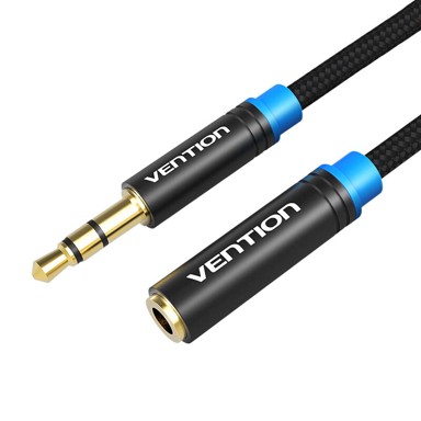 VENTION Audio kabel s pletenim omotačem, VAB-B06-B200-M, 3.5mm muški na 3.5mm ženski, 2m, crni