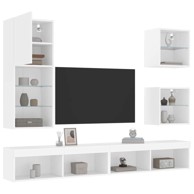 5-dijelni zidni TV elementi s LED svjetlima, konstruirano drvo, bijela