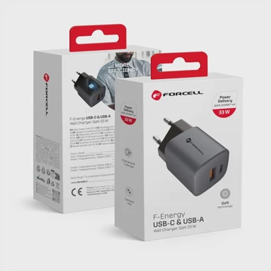FORCELL Punjač F-Energy GaN USB-C + USB-A QC4.0 PD 3A 33W VT-31, sivi