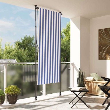 Vanjska roleta 120x270 cm podesive visine tkanina i čelik, plavo-bijela