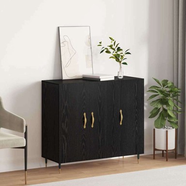 Sideboard s pohranom s vratima, 90x34x80 cm, konstruirano drvo, crna