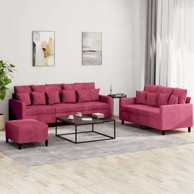 3-dijelni set sofa s jastučićima i tabureom od baršuna, boja crnog vina