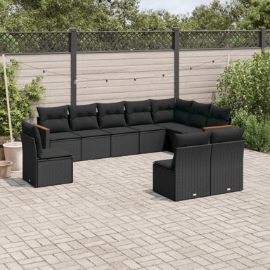 10-dijelni set vrtnih sofa s jastucima crni od poliratana