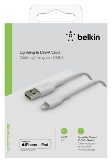 BELKIN Kabel Lightning na USB-A, 2 m, pleteni, MFi certifikat, bijeli