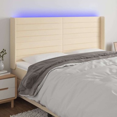 LED uzglavlje 183 x 16 x 118/128 cm od tkanine, krem