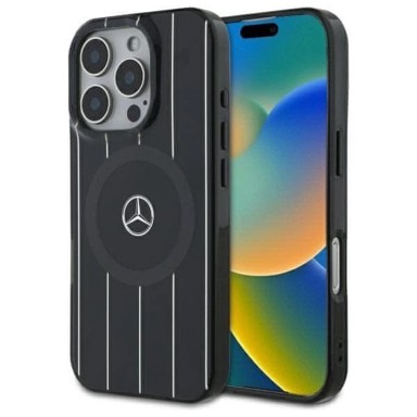Mercedes MB Double Layer Crossed Lines MagSafe maskica za iPhone 16 Pro, crna