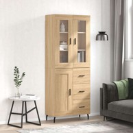 Visoka komoda hrasta sonome 69 5x34x180cm od konstruiranog drva , 1 drvena vrata 3 ladice