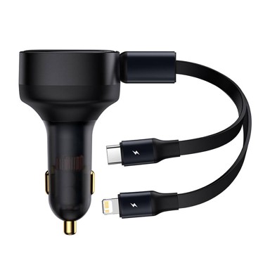 BASEUS Auto punjač Enjoyment, USB-C + Lightning, 3A, 30W