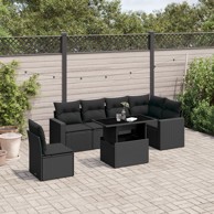 7-dijelni set vrtnih sofa od poliratana s jastucima crni