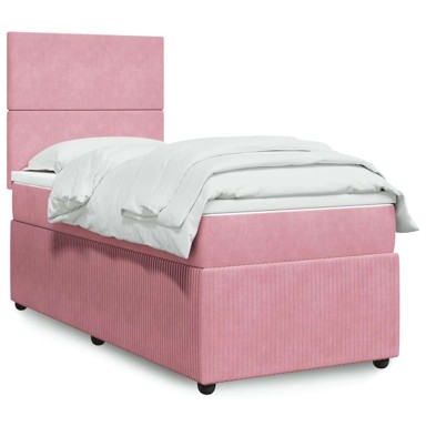 Box Spring krevet s madracem, ružičasti, 90x200 cm, baršun