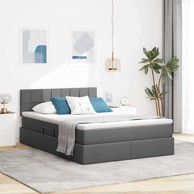 Krevet s LED lampica s pohranom, tamno siv, 140 x 190 cm tkanina