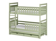 Drveni dječji krevet na kat Klara s tri kreveta i ladicom, 180 x 80 cm, olive