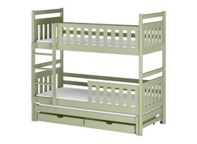 Drveni dječji krevet na kat Klara s tri kreveta i ladicom, 180 x 80 cm, olive