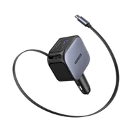 UGREEN Auto punjač s ugrađenim USB-C kabelom, crni