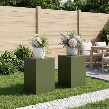 Stalak za biljke, 2 kom., 40 × 40 × 60 cm, čelik, maslinastozeleni