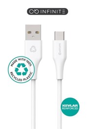 ESTUFF INFINITE USB-C na USB-A kabel, snaga 60 W, brzina 480 Mbps, blister pakiranje, duljina 1 m, reciklirana plastika, bijela