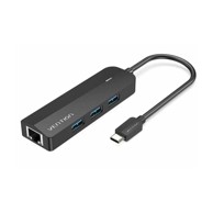 VENTION USB-C to USB 3.0, 3 RJ45 Micro-B HUB 0,15m, crni