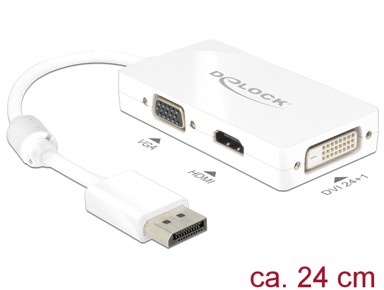 DELOCK Adapter DisplayPort 1.1 (M) na VGA HDMI DVI (Ž), pasivni, bijeli