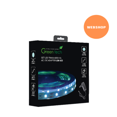 GREEN TECH LED traka 5 m s adapterom 4,8 W/m 3528 60 LED 6000 K IP65