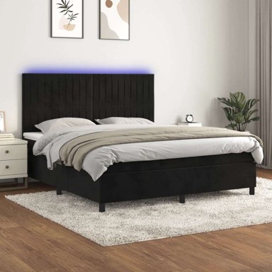 Box Spring krevet s madracem, crni, 160x200 cm, baršun, okomite pruge