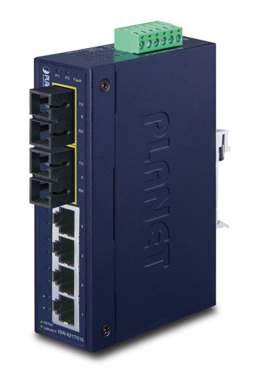 PLANET Switch ISW-621TS15, neupravljivi L2, 4-portni Fast Ethernet, 2× fiber, plava