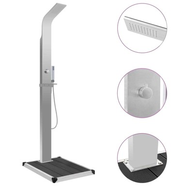 Vanjski tuš s podlogom od WPC-a i nehrđajućeg čelika, siva