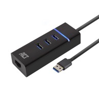 ACT USB hub AC6310, USB 3.2, 3x USB-A, RJ45, crni