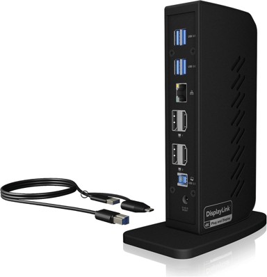 ICY BOX Priključna stanica IB-DK2252AC, 12 u 1, USB-C, 2 monitora, 2 x HDMI/DP, 4K 60Hz, 6 x USB 3.0, DisplayLink, gigabitni Ethernet