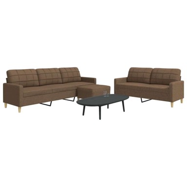 Set sofa 3-dijelni s tabureom, tkanina, s osloncem za noge,, smeđi