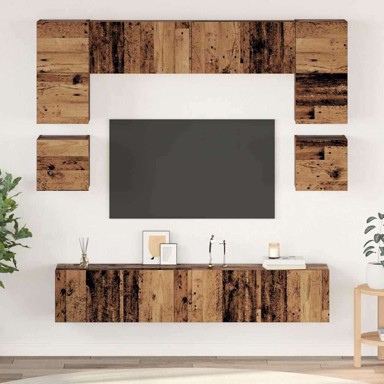 Set TV komoda s policom s pohranom s vratima, hrast artisan