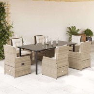 Vrtna garnitura, 7-dijelni set, od poliratana, dimenzije 200 x 100 x 74 cm, bež i krem bijela