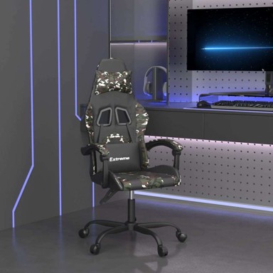 Okretna igraća stolica, umjetna koža, crno-maskirna, bez oslonca za noge