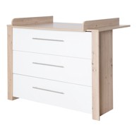 ROBA Bijela/u prirodnoj boji niska dječja komoda u dekoru hrasta s promjenjivim stolom 112x98 cm 