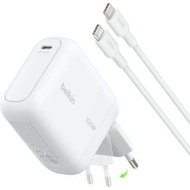 BELKIN BOOSTCharge GaN USB-C punjač 100 W s kabelom WCH025KQ1.5WHB6, bijeli