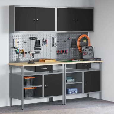 Set radne klupe od 8 dijelova, čelik, crni