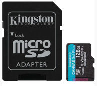 KINGSTON Memorijska kartica microSDXC Canvas Go Plus Gen4, 128GB, 200MB/s, A2, U3, V30, s adapterom