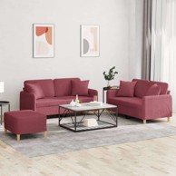3-dijelni set sofa s jastucima i tabureom, tkanina, boja crnog vina