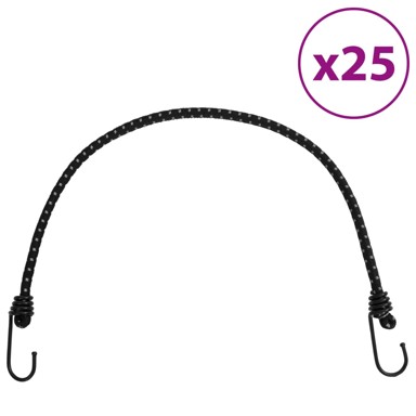Uže za bungee s kukama, crna s reflektirajućom prugom, 59 cm, 25 komada