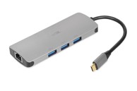 IBOX Docking stanica IUH3RJ4K, USB-C, 3x USB-A, 1x HDMI, 1x SD/microSD, 1x USB-C PD, 1x ethernet, srebrni