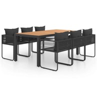 Vrtna garnitura, 7-dijelni set, od PVC ratana, dužina stola 184.5 cm, crno-smeđa