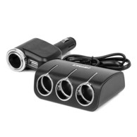AMIO Auto punjač s razdjelnikom upaljača, 3 utičnice i USB priključkom