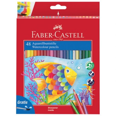 FABER-CASTELL Vodene drvene boje 114448, Aquarell, kist i šiljilo uključeni, 48 boja, blister pakiranje