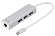 DIGITUS USB hub 70255, USB-C, 3x USB-A, 1x RJ45, sivi