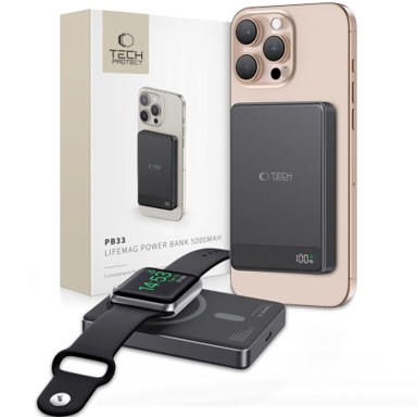 TECH-PROTECT LifeMag Powerbank PB33, 5. 000 mAh, MagSafe, crni
