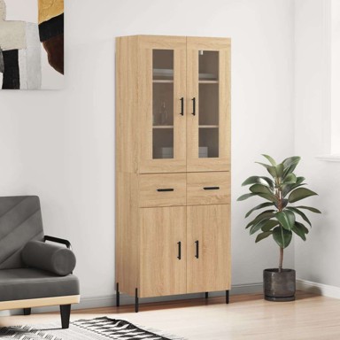 Visoka komoda hrasta sonome 69 5x34x180cm od konstruiranog drva , vrata 2 ladice