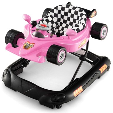 NORTHIX Hodalica za bebe 4 u 1 s podesivom visinom, sklopiva, ružičasti dizajn automobila